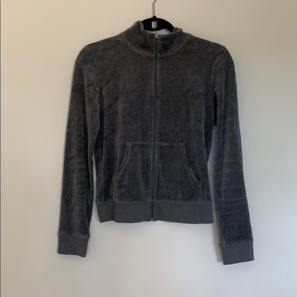 JUICY COUTURE grey zip up velvety sweater jacket